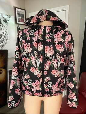 adidas neo cherry blossom Hooded Bomber Jacket Floral Print windbreaker gym lite